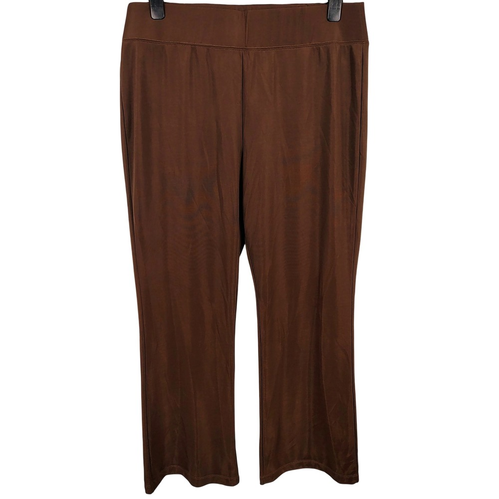 Susan Graver Womens 1X Liquid Knit Pants Brown Nylon Spandex Gorpcore Minimalist